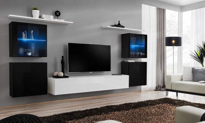 Woonkamer wand wit muurrekken tv-standaard compleet dressoir hoogglans inrichting