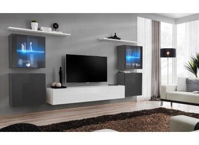 Wit hoogglans woonwand ontworpen wandkast wandrekken hout luxe meubels.