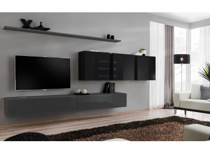 Woonwand Grijs Compleet 7-delige Designer Houten Meubel Sideboard Wandkast Wandplank