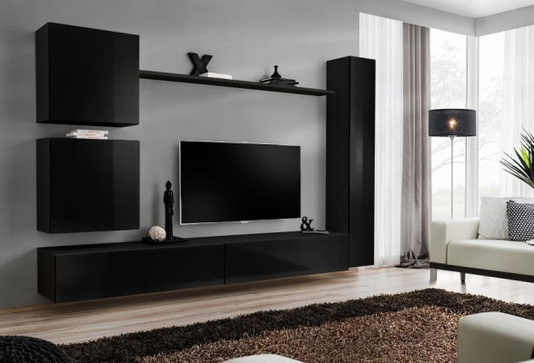 Luxe Zwarte Woonkamerkast Designer Wandkast Set 6-delig Houten Meubels Woonkamermeubels