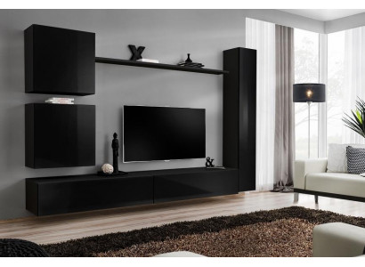 Luxe Zwarte Woonkamerkast Designer Wandkast Set 6-delig Houten Meubels Woonkamermeubels