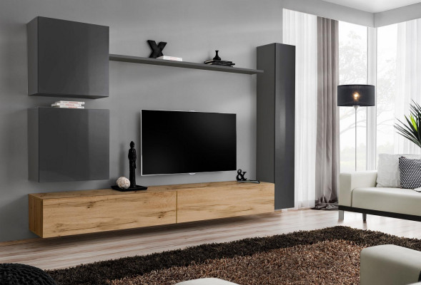 Muurkast woonwand compleet set 6-delig modern meubilair dressoir tv-standaard