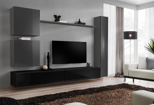 Woonkamer tv-kast woonwand plank luxe wandkast TV dressoir set 6-delig.