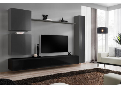 Woonkamer tv-kast woonwand plank luxe wandkast TV dressoir set 6-delig.