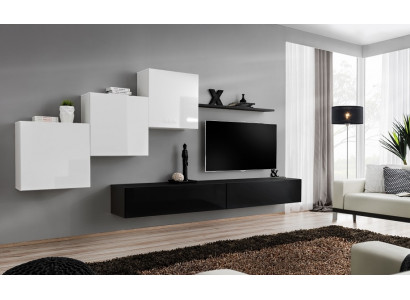 Woonwand Zwart Compleet TV-standaard Wandplank Luxe Wandkast Design