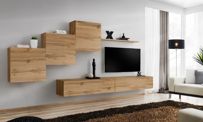 Designer woonkamer bruin TV-standaard moderne dressoir wandplank wandkast 6-delig