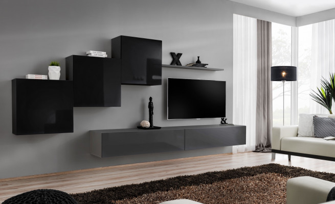 Woonkamerset Wandplank TV-standaard Grijs Luxe wandmeubel Ontwerp 6-delig. Nieuw woonkamerset Wandplank TV-standaard Grijs Luxe wandmeubel Ontwerp 6-delig. Nieuw