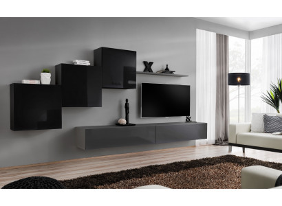 Woonkamerset Wandplank TV-standaard Grijs Luxe wandmeubel Ontwerp 6-delig. Nieuw woonkamerset Wandplank TV-standaard Grijs Luxe wandmeubel Ontwerp 6-delig. Nieuw
