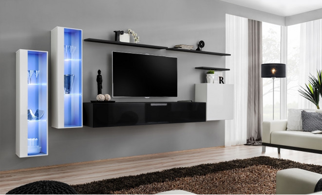 Woonkamer Zwarte Set Wandkast Vitrine Luxe woonwanden TV-standaard Ontwerp Nieuw