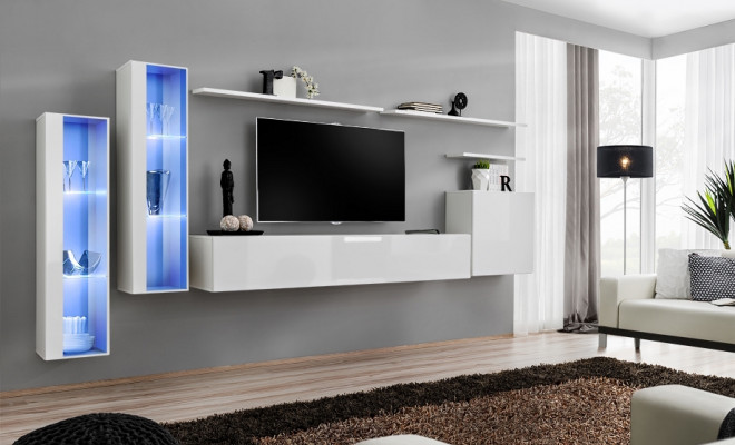 Wit Complete woonwand tv-standaard Design woonkamer Luxe kast Wandkast