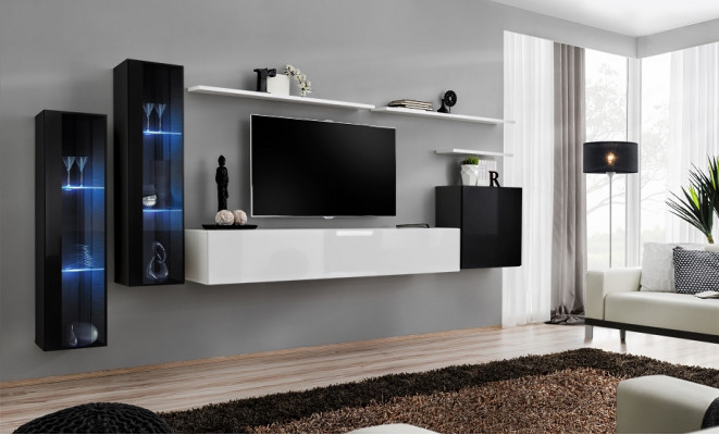 Design Witte Wandkast Wandplank TV-standaard Luxe Woonkamer Vitrine Nieuw