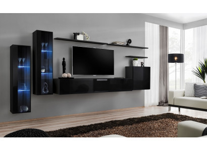 Zwarte woonkamerset woonkamer wandplank luxe vitrine compleet set