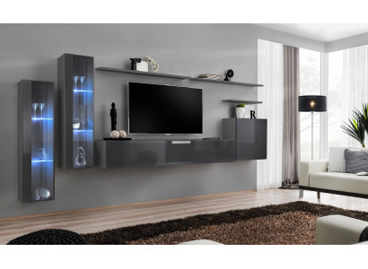 Grijze woonwand woonkamer wandplank tv-standaard luxe set meubels modern