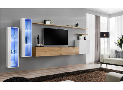 Moderne woonwand luxe houten wandplanken woonkamer meubels designinrichting