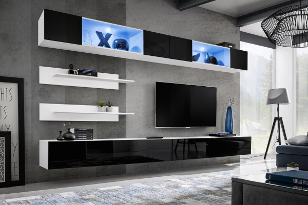 Woonkamerset 6-delig Luxe woonwand wandkast 2x tv-standaard ontwerp inrichting.   Translate to: Woonkamerset 6-delig Luxe woonwand wandkast 2x tv-standaard ontwerp inrichting.