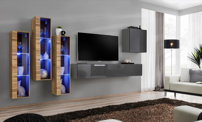 Luxe woonwand grijs hoogglans tv-standaard designer dressoir woonkamerset