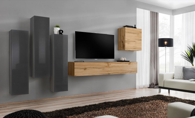 Modern woonwanden set 5-delig woonkamer grijs hout meubels kast tv-standaard nieuw