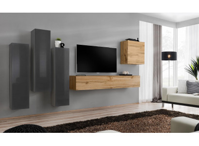 Modern woonwanden set 5-delig woonkamer grijs hout meubels kast tv-standaard nieuw