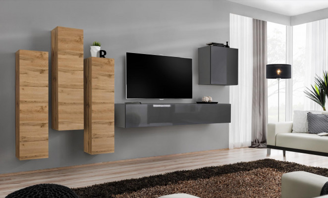 Luxe set woonwand 5-delig. Woonkamer inrichting rtv wandkast Grijs meubels