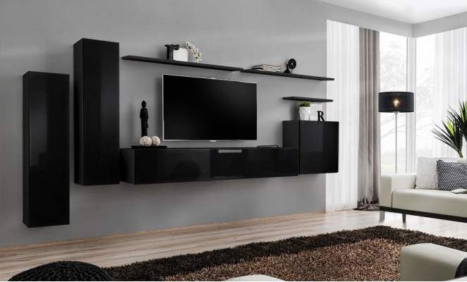 Complete set van 7 stuks Zwart woonkamer TV-standaard Woonkamer ontwerpwandscherm