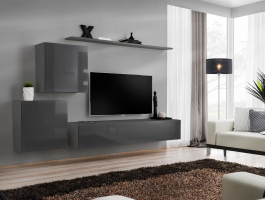 Woonkamer Moderne Stijl Woonkamerset 4-Delig Set Dressoir Grijs Wandplank Nieuw