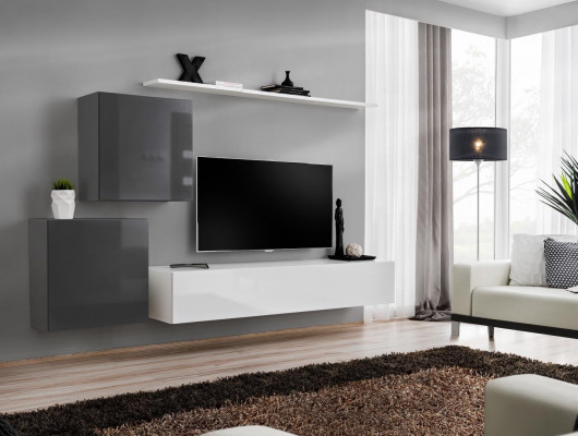 Woonkamermeubel Woonkamerset 4-delig Stijl Modern TV-meubel Wandplank Wit Wandkast
