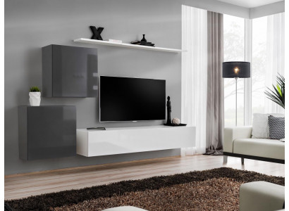 Woonkamermeubel Woonkamerset 4-delig Stijl Modern TV-meubel Wandplank Wit Wandkast