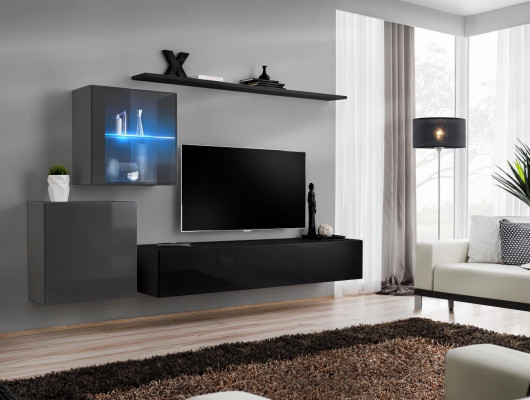 Woonkamer 2x muurkast inrichting hoogglans wandplank ontwerper houten meubels