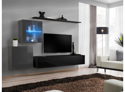 Woonkamer 2x muurkast inrichting hoogglans wandplank ontwerper houten meubels