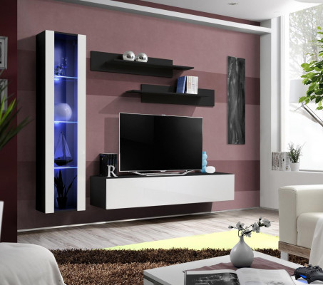 Designer woonwand set 4-delig zwart woonkamer meubels hangende vitrine inrichting