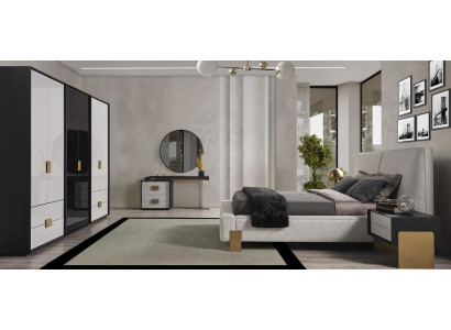 Modern slaapkamerset met tweepersoonsbed, 2 nachtkastjes, kaptafel, 6-delig