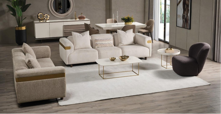 Moderne Beige Bankstel 4+3 zits + fauteuil Woontuin Luxe set 3-delig