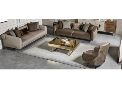 Bruingrijze bankstel 3+3 zits + fauteuil Designer gestoffeerde bankstellen