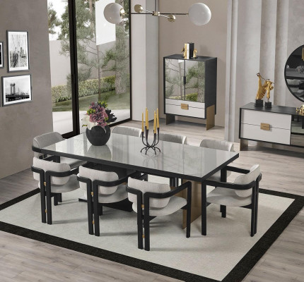 Ontwerper eetkamerset luxe set eettafel 8x stoelen eetkamer meubels