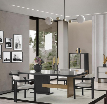 Ontwerper eetkamerset luxe set eettafel 8x stoelen eetkamer meubels