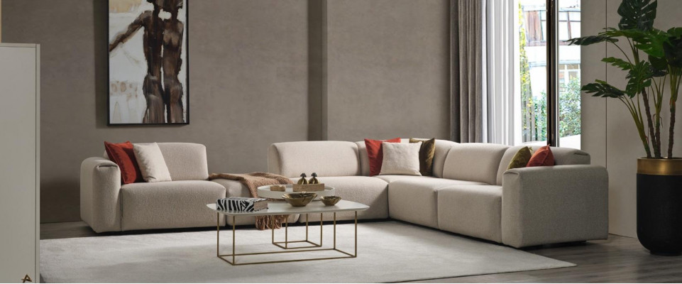 Beige woonkamer bank ontwerper hoekbank L-vorm luxe bank meubels