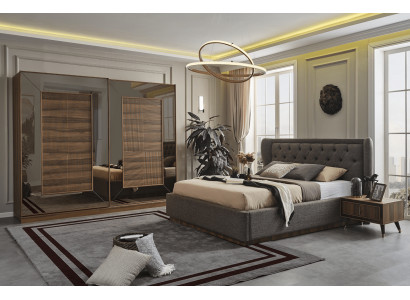 Slaapkamer set - gestoffeerd bed, 2 nachtkastjes, kledingkast 4-delige set