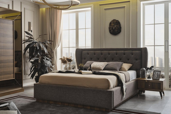 Slaapkamer set - gestoffeerd bed, 2 nachtkastjes, kledingkast 4-delige set