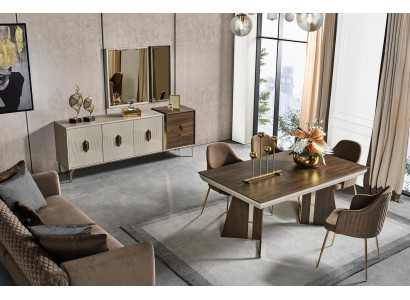 Luxe eetkamerset Stijlvolle eettafel 6x stoelen Sideboard Spiegel