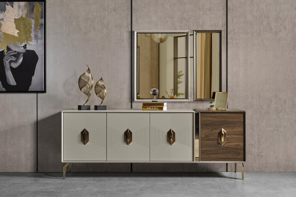 Luxe eetkamerset Stijlvolle eettafel 6x stoelen Sideboard Spiegel