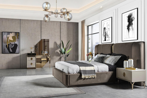 Slaapkamer set Ontwerper bed 2x Nachtkastjes Kaptafel Spiegel