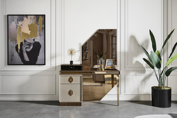 Slaapkamer set Ontwerper bed 2x Nachtkastjes Kaptafel Spiegel