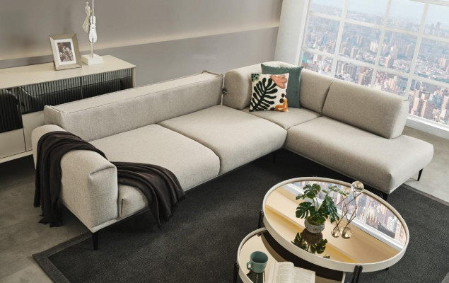 Witte hoekbank L-vorm Design bank Gestoffeerde bankstellen Woonkamermeubels Nieuw