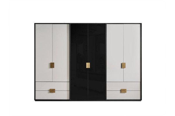 Zwart-witte slaapkamerkast Moderne kast met 6 deuren