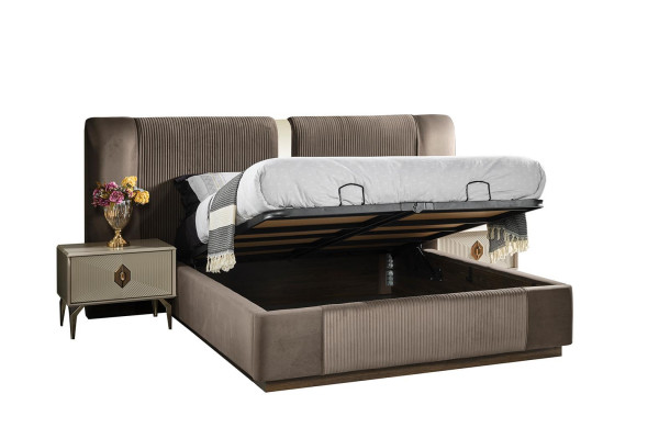Bruine slaapkamerset Designer tweepersoonsbed 2x nachtkastjes Luxe meubels