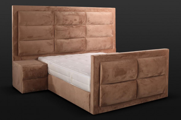 Klassiek bed hout bruin Slaapkamer meubels Ontwerp elegant Stof nieuw