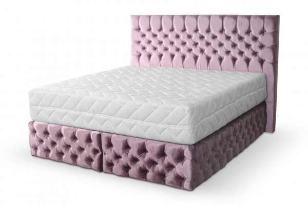 Chesterfield roze tweepersoons slaapkamer houten meubels ontwerp elegante bekleding stof
