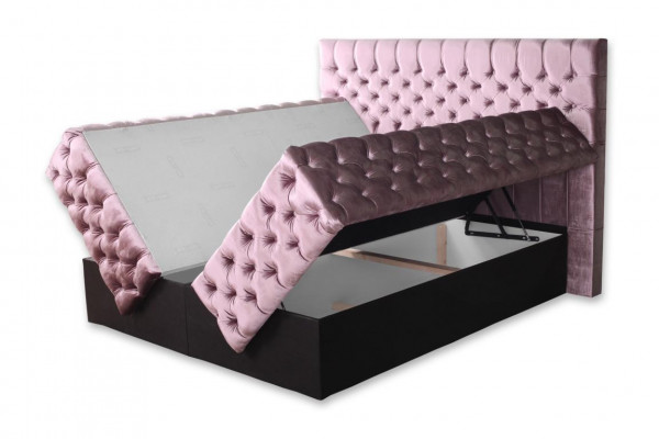 Chesterfield roze tweepersoons slaapkamer houten meubels ontwerp elegante bekleding stof