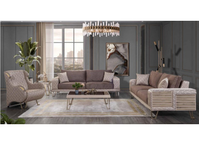 Bruin-beige bankstel 3+3+1 zits designer salontafel bijzettafel