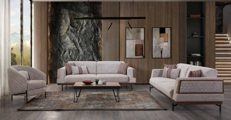 Taupe bankstel 3+3+1 zits woonkamerset salontafel Moderne bankstellen